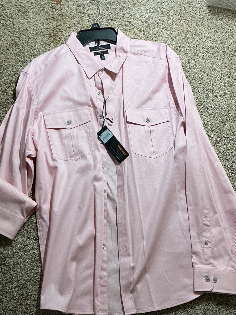 Marc Anthony Pale Pink Men's Button-Up Shirt with Chest Pockets